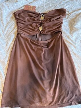 Cupshe Strapless Brown Cutout Dress with Sunburst Accents